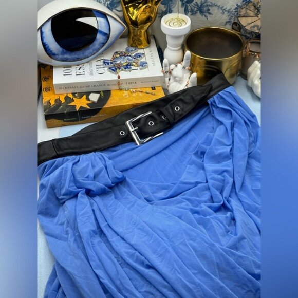 🆕 RAT & BOA 🧿 NWOT Antonie Blue Draped Maxi Dress with Leather Belt, Sz S / M - Picture 13 of 15